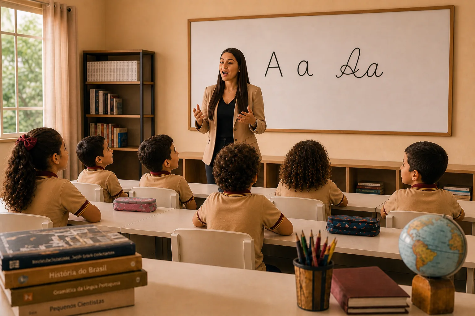 Crianças da faixa etária do Infantil II em atividade escolar